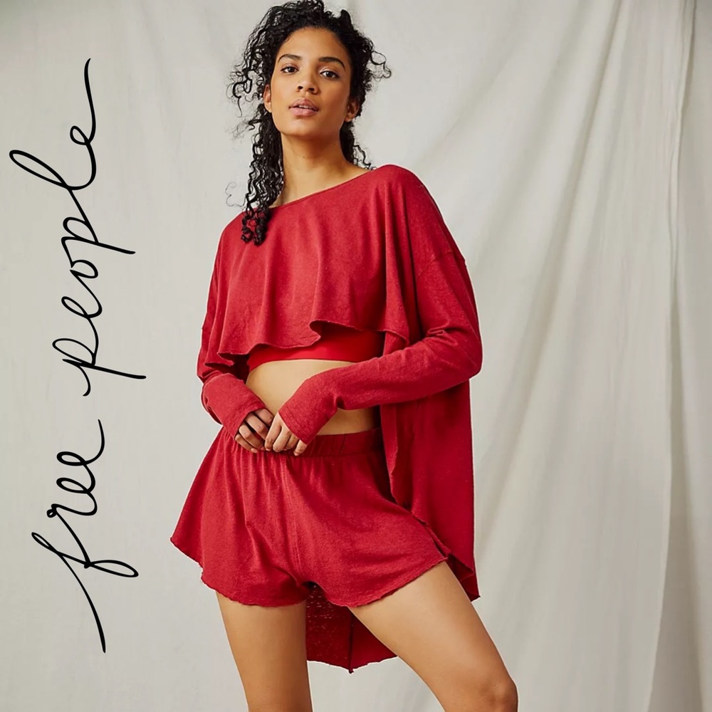 Free People Intimately Throw and Go Red Leopard High-low Hem Lounge Top Small